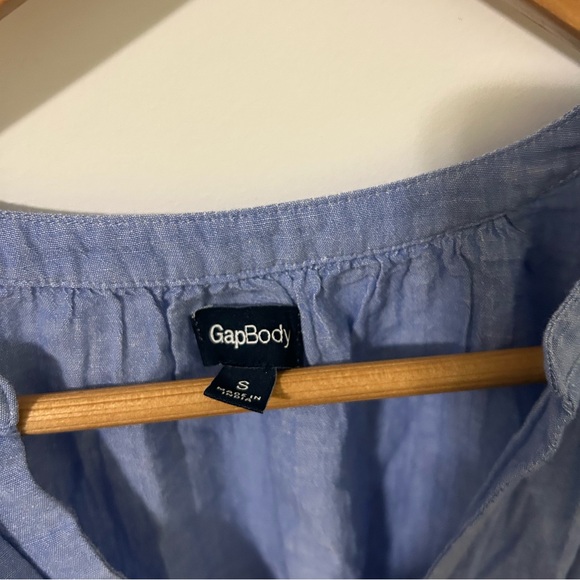 Linen Cotton Blue Pleated Button-Up Women's Top Blouse - Picture 2 of 4